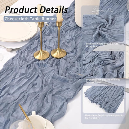 8 Pack Dusty Blue Cheesecloth Table Runner 17x108 inch Boho Gauze Cheese Cloth - Image 4