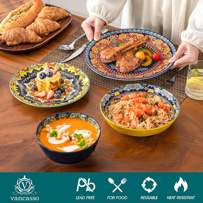 vancasso 16 Pieces Plates and Bowls Set, Bohemian Style Dinnerware Sets Service - Image 3