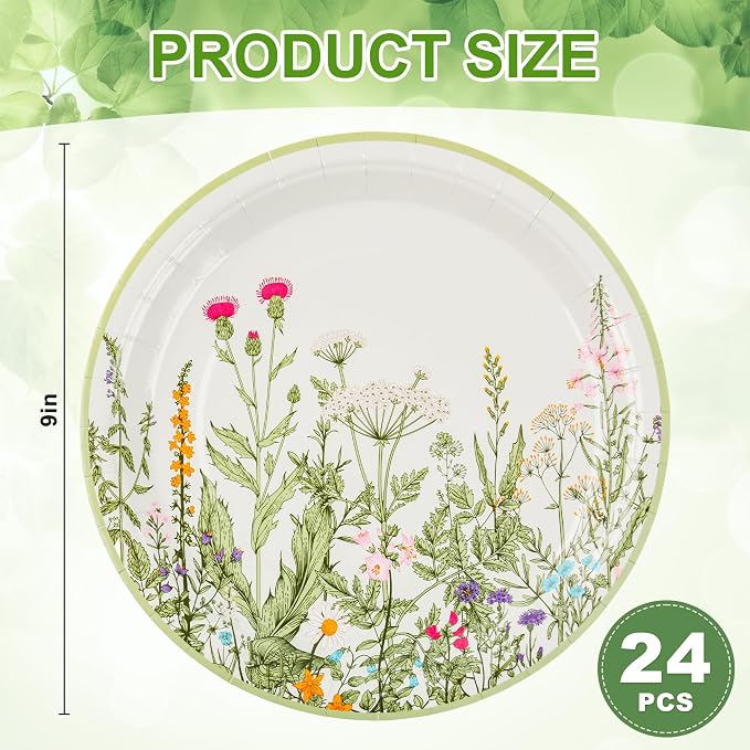 AimFun 24 Pcs Wildflower Diposable Paper Plates 9 Inch Floral Party Plate | - Image 2
