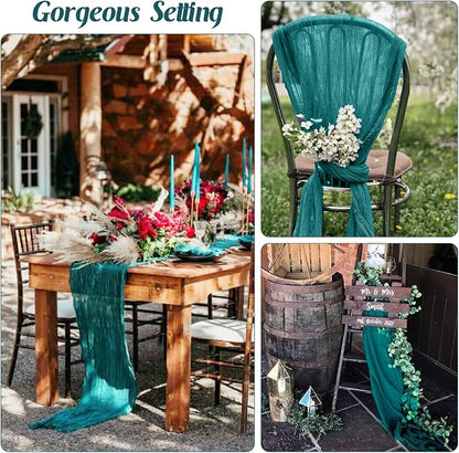 Teal 10FT Cheesecloth Table Runner Boho Gauze Fabric Table Runner Rustic Sheer - Image 6