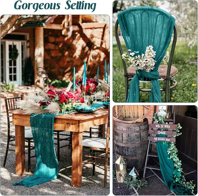 6 Pieces Teal 10FT Cheesecloth Table Runner Boho Gauze Fabric Table Runner - Image 6
