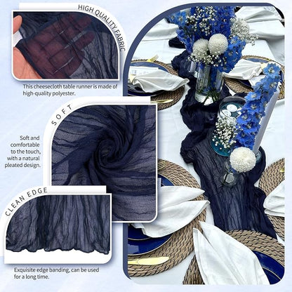 30 Pack Cheesecloth Table Runner 10FT Navy Blue Table Runner Boho Gauze Cheese - Image 3