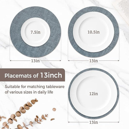 13" Round Placemats Set of 6, Reversible Faux Leather Heat Resistant Table Mats - Image 2