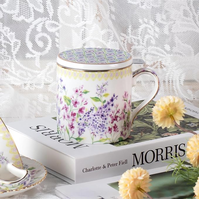KAMMAK Bone China Coffee Mugs, 15oz Floral Tea Cups - Image 3