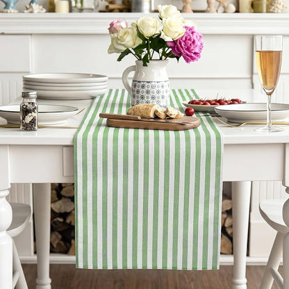 6 Pcs Green and White Stripe Table Runner 13 x 72 Inch | Linen Kitchen Dining - Image 5