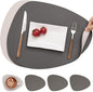 Myir JUN Placemats, Dual-Sided Placemats Waterproof Faux Leather Placemats Set of 4 Place Mats and Coasters Non-Slip Washable Table Mats for Dining Table (Gray Beige, Set of 4)