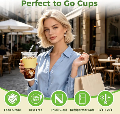 Birity 16oz Glass Cups with Lids and Straws, Glass tumbler With Straw and - Image 2