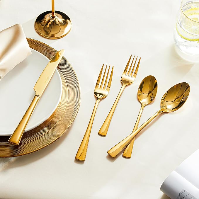 18/10 Flatware set for 4, 20 Piece Gold Stainless Steel Silverware Set | - Image 4