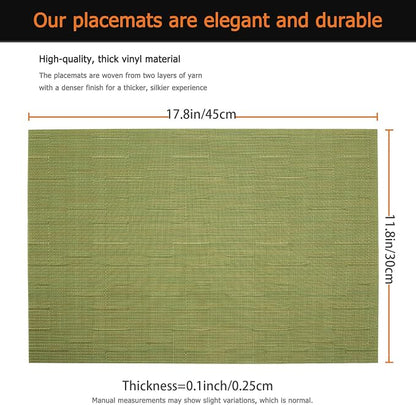 Green Vinyl Placemats Set of 6, Heat Resistant Table Placemats | 18x12 inch - Image 3