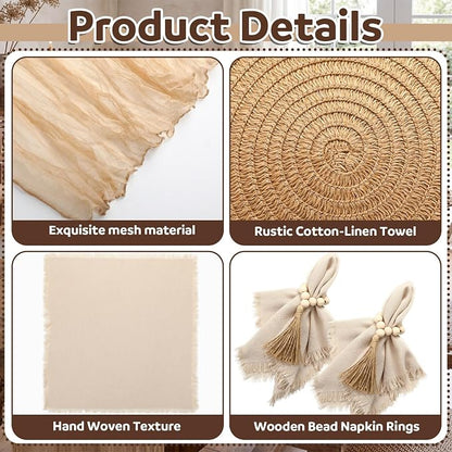 Frienda Set of 6 Boho Table Placemats Round Woven Place Mats Matching Linen - Image 6