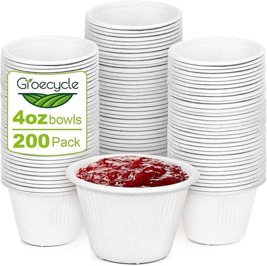 Small Paper Bowls 4 oz, 200 Pack Compostable Paper Bowls, Disposable Chili Bowl, White Bagasse Bowl for Ice Cream, Dessert, sauce