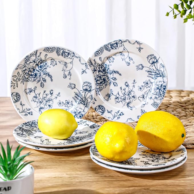 Honeydak 6 Pcs 6 Inch Blue Floral Flower Ceramic Plates Blue and White - Image 5