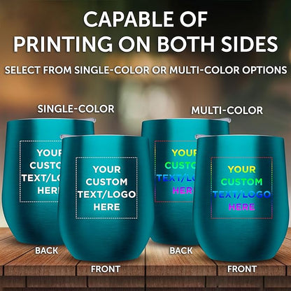 Custom Stemless Wine Glass Tumblers with Lids by Largo 11 oz. Set of 6, Personalized Bulk Pack - Perfect for Wine, Cocktails, Other Hot & Cold Beverages - Teal