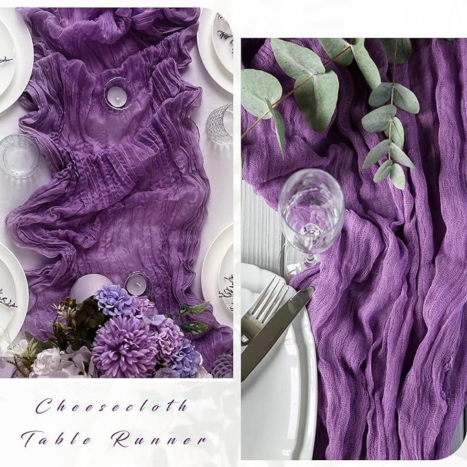 Purple 12 Pcs Cheesecloth Table Runner 10FT Runner - Image 5