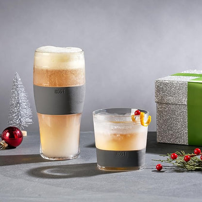 Host Freeze Beer Glasses, Freezable Beer Gifts for Men, Double Wall Insulated Pint Set, Tumbler for Cold Drinks, 16, Set of 2, Gray