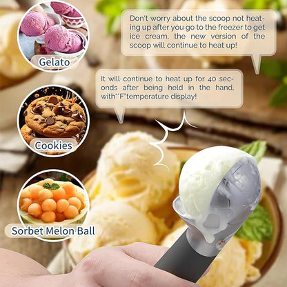 Heated Ice Cream Scoop Rechargeable, Electric Warming Ice Cream Scooper with LED Display, Heats to 158°F for Hard Ice Cream, Easy for Seniors & Kids, IP67 Waterproof (Black, 2 oz)