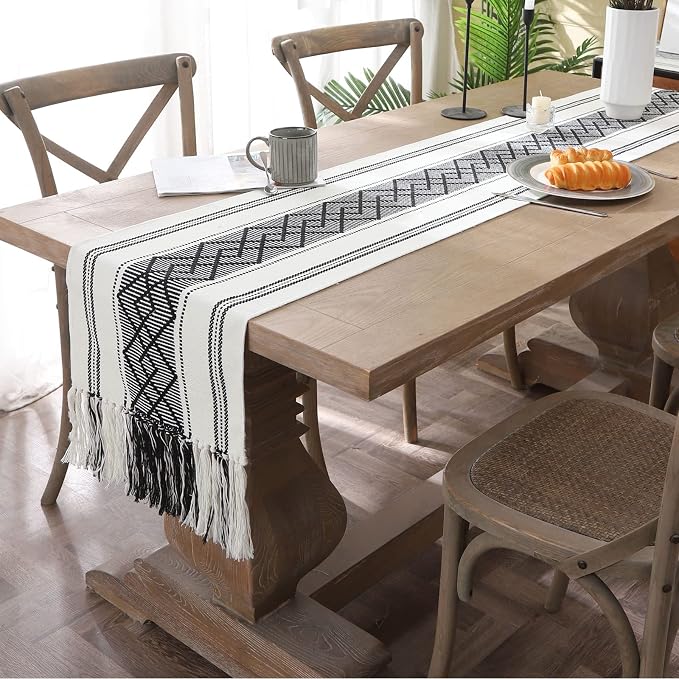 Woven Table Runners Farmhouse Style, Boho Table Runners 108 inches Long - Image 2