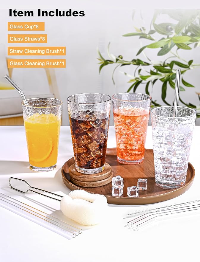 Amyoole Drinking Glasses Set of 8, 16oz Clear Highball Water Glasses | - Image 3