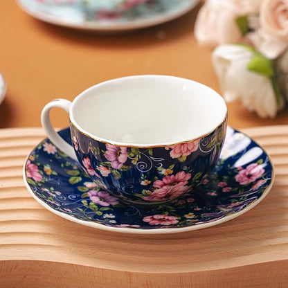 BTaT- Floral Tea Cups and Saucers Set of 6, Porcelain Tea Cups Set of 6 - Image 6