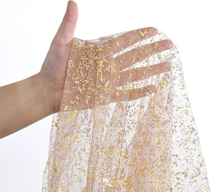 Artoid Mode Coffee Gold Gauze Table Runner 120 Inch 10FT, Glitter Metallic Foil Sheer Dining Wedding Anniversary Holiday Birthday Table Decor for Home Party