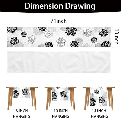 Dahlia Flower Table Runner 13x71 Inch Farmhouse Black Gray Runners Modern Table - Image 7