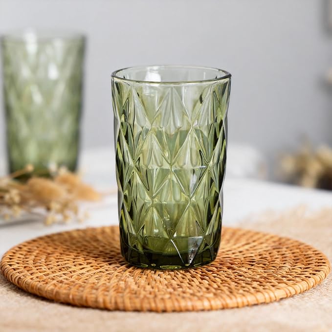 Bandesun Thick Glassware Drinking Glass set of 6 Diamond Kitchen Glasses - Image 5