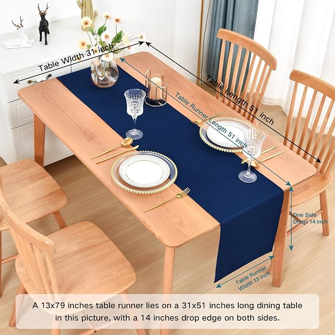 Faux Linen Table Runner Water Resistant 13 x 72 in, Coffee Table Runner - Image 2