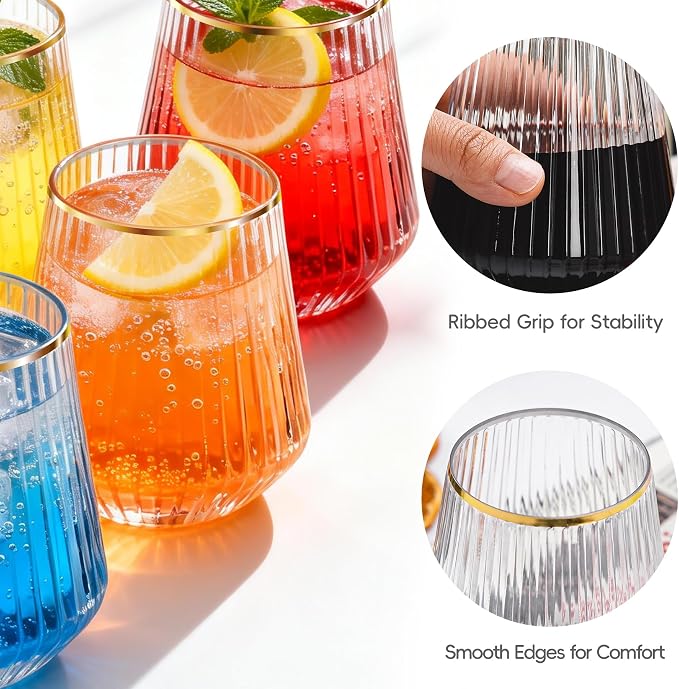 N9R 40PCS Plastic Wine Glasses Disposable, 14 oz Gold Rim Cocktail Spritz | - Image 6