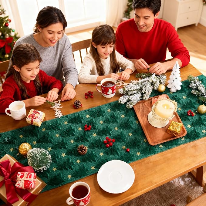 Christmas Trees Table Runner Soft Plush Faux Fur Green Tree - Image 6