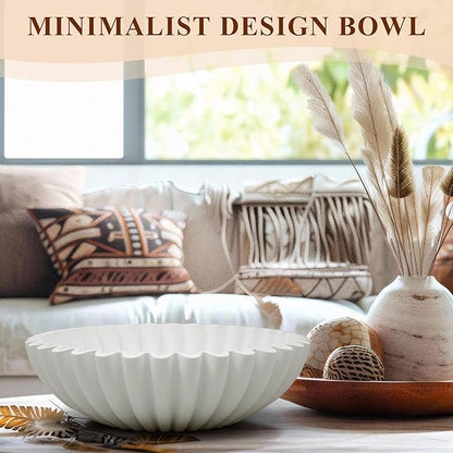 Large Decorative Bowl, Modern Handicraft Bowls for Home Decor, Decorative Fruit Bowl for Kitchen Counter, Ruffle Bowl Decor, Stylish Key Bowl for Entry Table, White