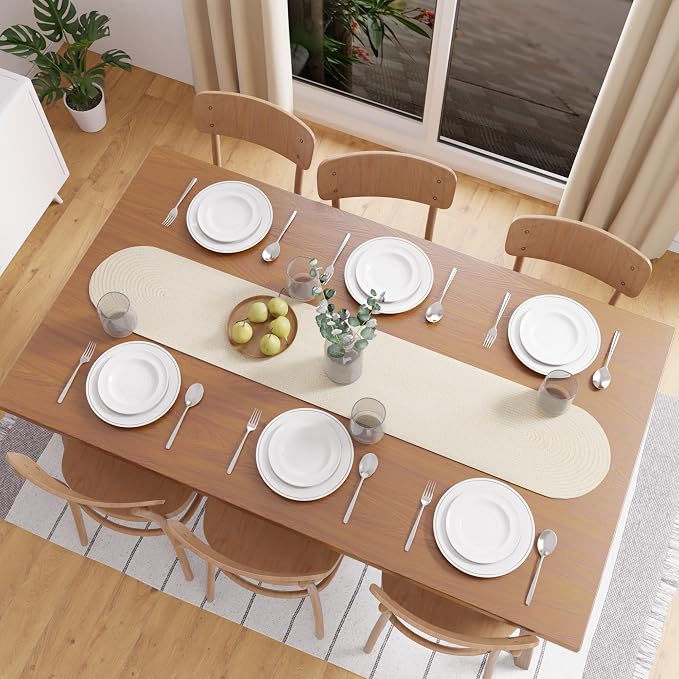 Encasa XO Dining Table Runner, Handmade Ribbed Cotton 12"x54" Off White | 100% - Image 4