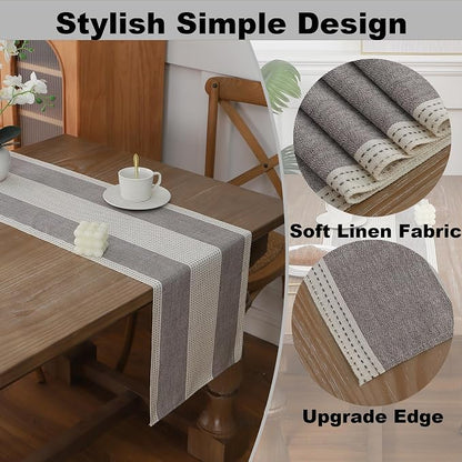 Gernaice Boho Table Runner, Rustic Striped Cotton Linen Farmhouse Table Runners - Image 3