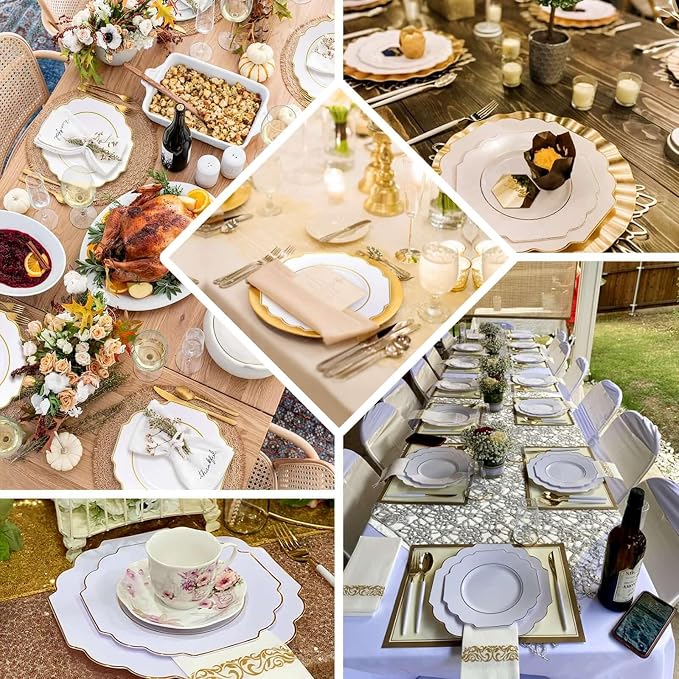 White Hard Plastic Dinner Plates, 50 Pack 11" Disposable Round Baroque Plates - Image 5