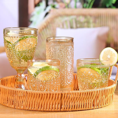 abrwyy Amber Glassware set of 4 Vintage Drinking Glasses, 9.5oz Amber Heavy - Image 6