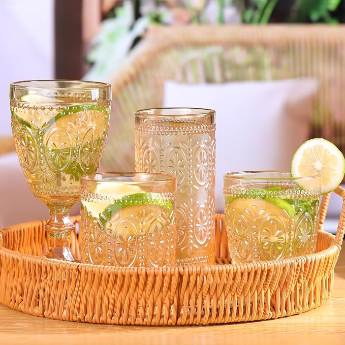 abrwyy Amber Glassware set of 4, Vintage Drinking Glasses, 10oz Heavy Duty - Image 7
