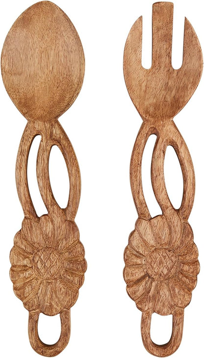 Mud Pie Carved Flower Salad Servers; 11" by MudPie