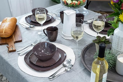 Elanze Designs 16-Piece Modern Luxury Chic Smooth Vintage Handmade Shape High Gloss Ceramic Stoneware Square Plate Mug & Bowl Kitchen Dinnerware 16 Piece Set - Service for 4, Plum Purple