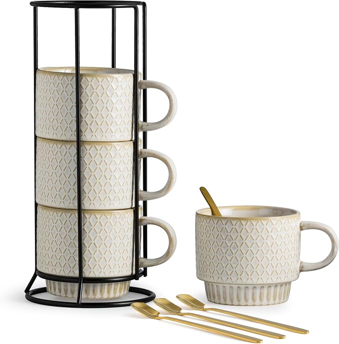 LYEOBOH Stackable Coffee Mugs, Coffee Cups, Mug Set of 4 - 13 Oz Coffee Cup Set by LYEOBOH