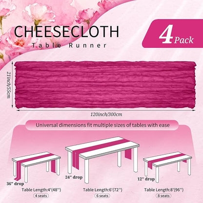 4 Pack Cheesecloth Table Runner 10FT Fuschia Table Runner Boho Gauze Cheese - Image 2