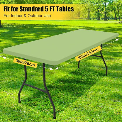 Smiry Rectangle Picnic Table Cloth, Waterproof Elastic Fitted Tablecloths for 5 Foot Tables, Washable Polyester Table Cover for Camping, Indoor and Outdoor (Sage Green, 30"x60")