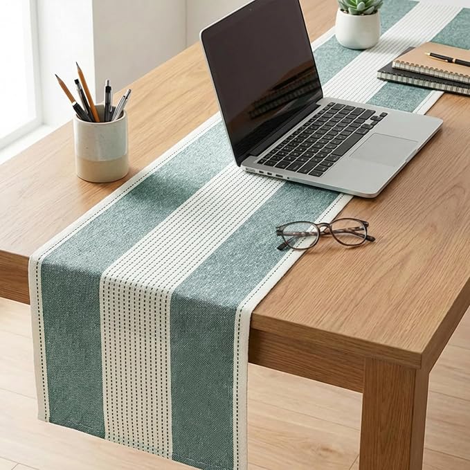 Artoid Mode Forest Green Farmhouse Rustic Table Runner, Seasonal Macrame Fabric - Image 4