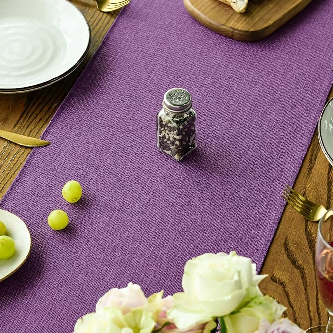 Artoid Mode Lilac Purple Tassel Table Runner, Mardi Gras Linen Blend Rustic - Image 7
