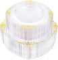 102PCS Clear Gold Plastic Plates - Clear Disposable Plates with Gold Rim - Clear Party Plate Include 51PCS Dessert Plates, 51PCS Dinner Plate for Weddings & Parties