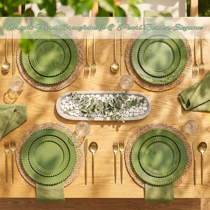 U-QE 60PCS Olive Green Plastic Plates, Beaded Plates Disposable Heavy Duty | - Image 2