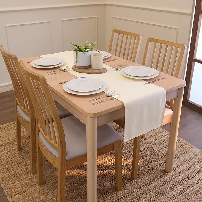 Encasa XO Table Runner, Cotton Canvas Dining Runner 13"x72" | Natural, 180 GSM - Image 2