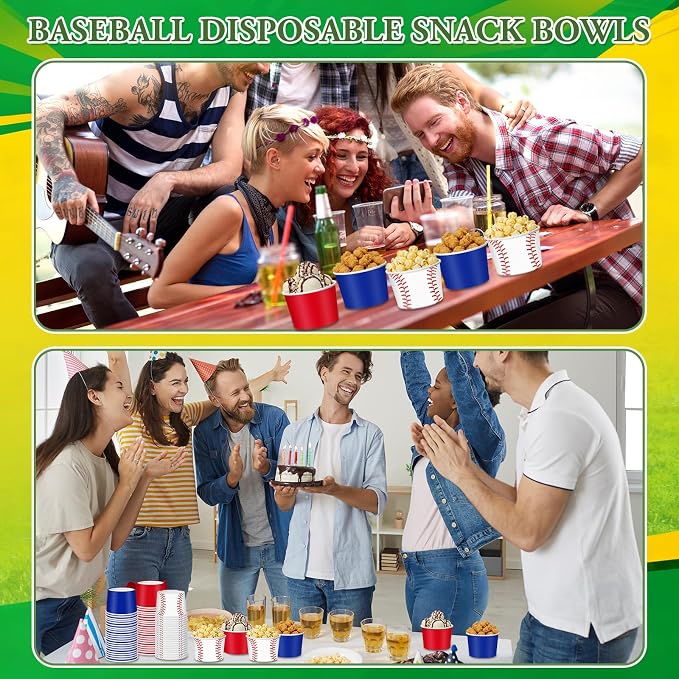 CHENGU 60 Pcs Baseball Snack Cups 9 oz Baseball Disposable Ice Cream Bowls - Image 6