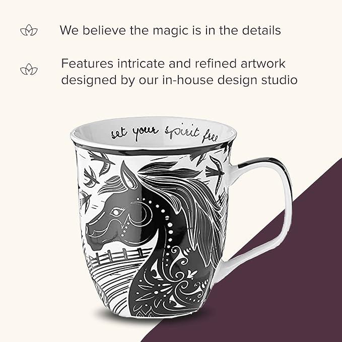 Karma Gifts 14 oz Black and White Boho Mug Horse - Image 4