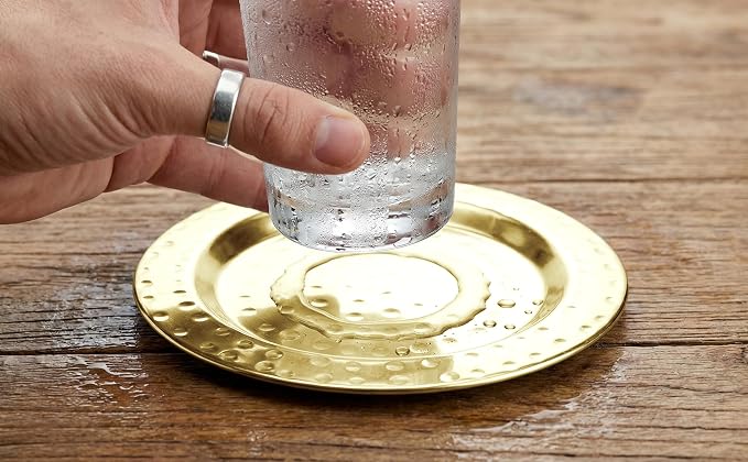Hammered Stainless Steel Coasters Set of 4 – Anti-Slip Base, Durable & Reusable - Image 3