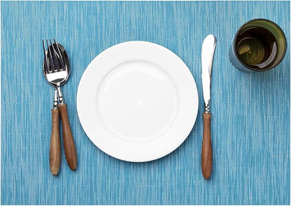 LEXMORE Placemats Set of 8 Vinyl/Plastic Woven Place Mats for Kitchen Table Indoor/Outdoor Washable Placemat Wipeable Dining Table Mats(Teal Blue)
