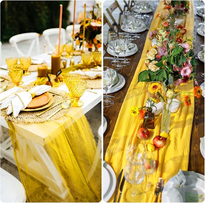 6 Pack Yellow Cheesecloth Table Runner 35 x 120 Inch | Boho Gauze Fabric - Image 6